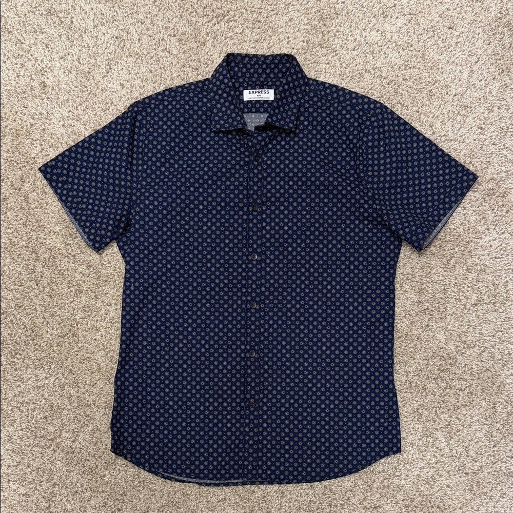 Express Men's Dark Blue Geometric Shirt